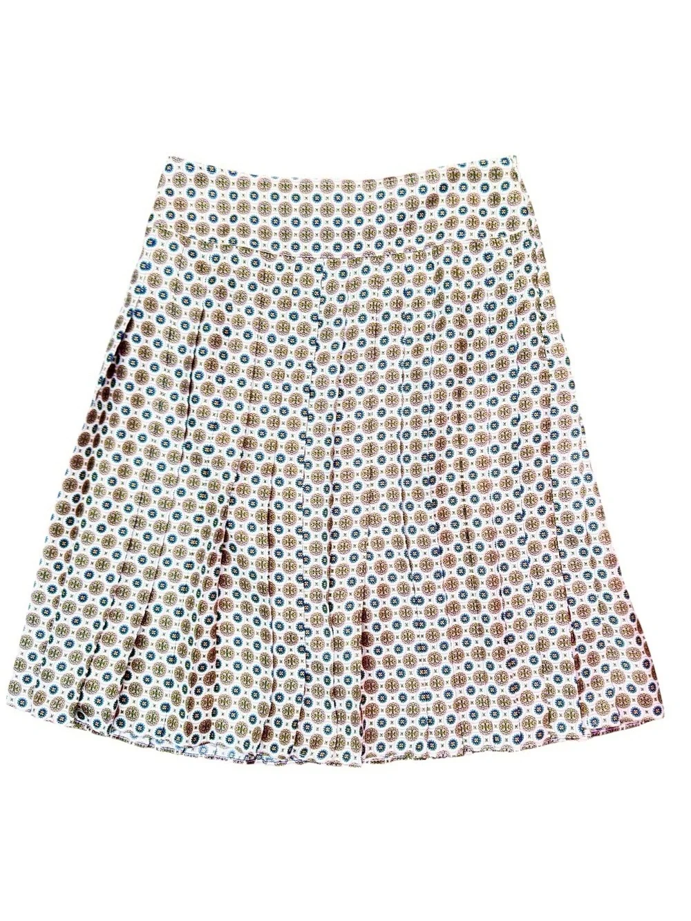 Tory Burch Silk Pleated Skirt - Blue, Purple, & Brown Medallion Pattern - 8